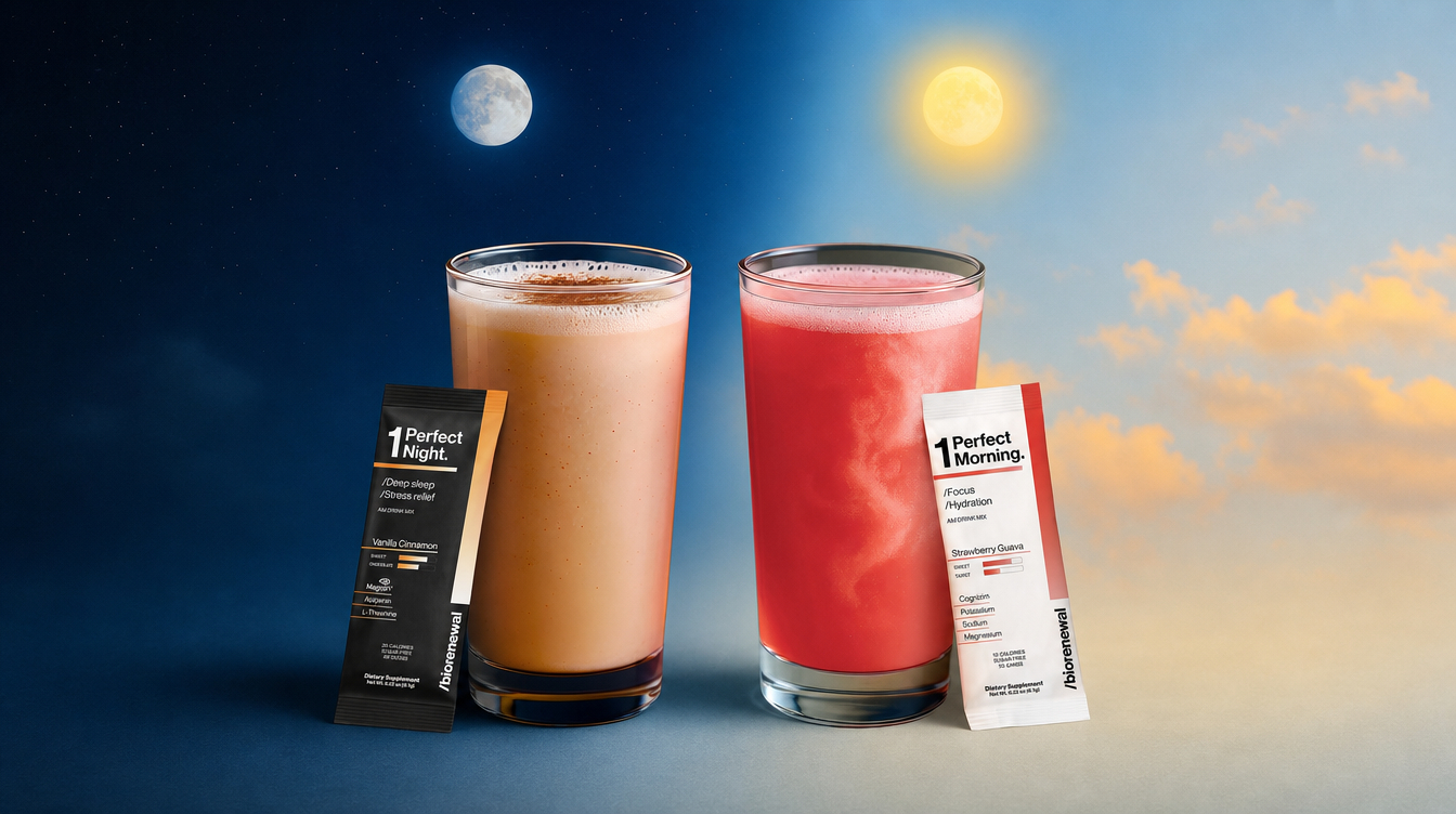 Biorenewal Perfect Morning and Perfect Night wellness drinks