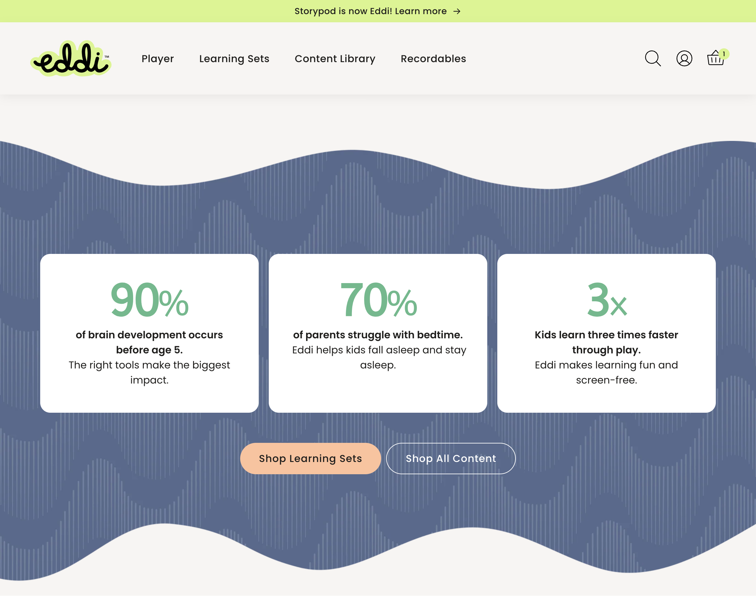 Eddi value proposition section with parent-focused statistics